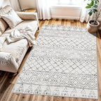 Moroccan 3x4 Washable Area Rug for Entryway Geo Grey | Non Slip Soft Texture - Image 2