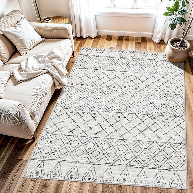 Moroccan 3x4 Washable Area Rug for Entryway Geo Grey | Non Slip Soft Texture - Image 2