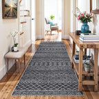 Black Moroccan 2x8 Hallway Runner Rug | Washable Non Slip Mat, Soft Stain - Image 2