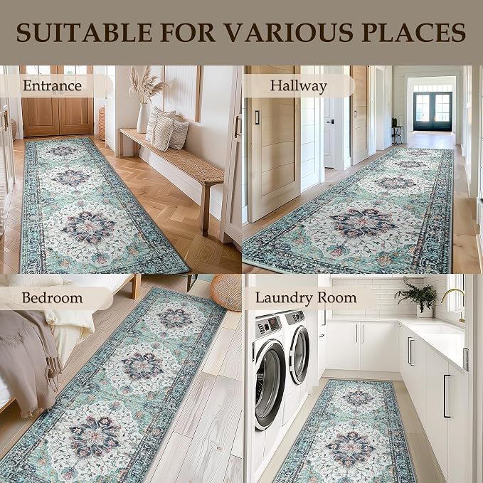 RELEANY Area Rugs Runner 2'x10' Washable Non-Slip, Floral Vintage Distress - Image 3
