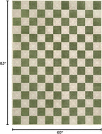 Washable Green Checkered Rug 5x7, Non-Slip Low Pile Area Rug - Image 2