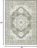 7x9 Vintage Area Rug: Washable Neutral Soft Non Slip Thin Large Floor Carpet - Image 2