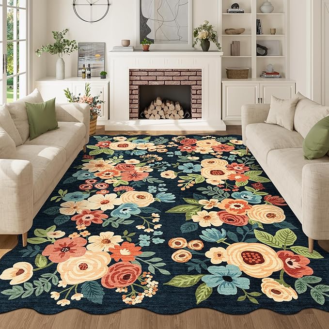 DUKINO 6x9 Area Rug, Floral Washable Rugs by DUKINO