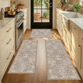 JTJ Washable Kitchen Rug Set of 3, Non-Slip Low Pile Mats in Calming Neutral by JTJ