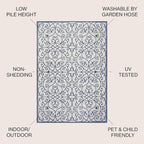 JONATHAN Y Vintage Filigree Indoor Outdoor Area Rug 8X10 Blue/Cream, Madrid - Image 2