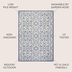 JONATHAN Y Vintage Filigree Indoor Outdoor Square Area Rug 5X5 Blue/Cream - Image 2