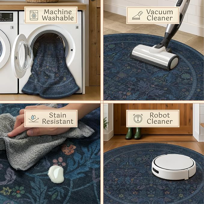 Washable 8ft Large Round Area Rug - Image 4