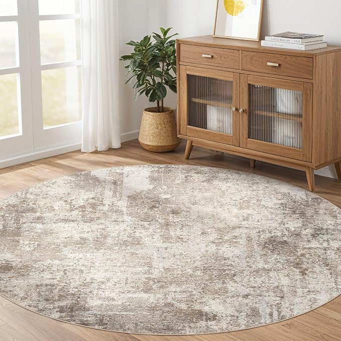 5ft Round Rug Living Room Rugs: 5x5 Washable Circle Abstract Modern Soft Stain - Image 8