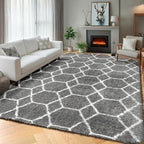 ONASAR 7x9 Area Rugs for Living Room Bedroom, Large Fluffy Grey and White Throw - Image 7