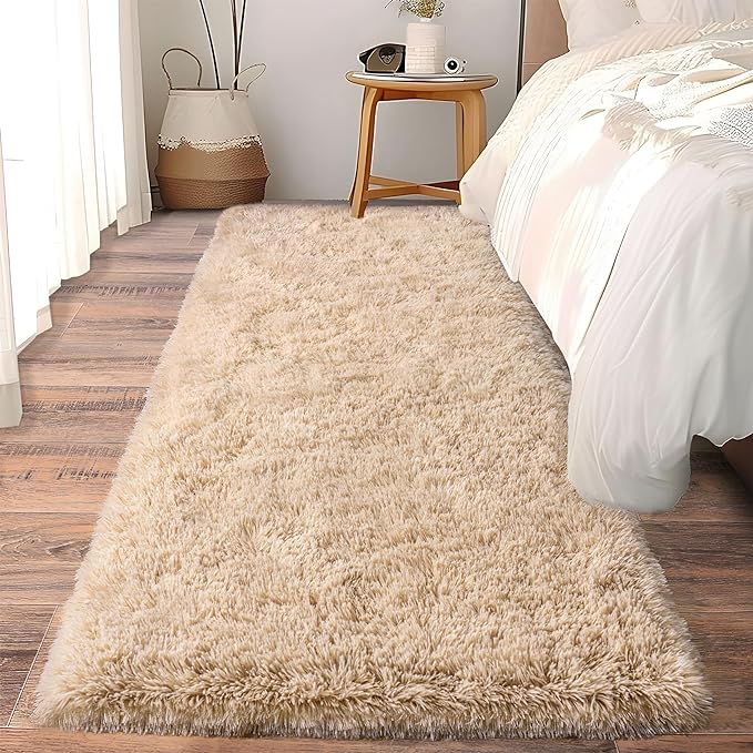 Soft Runner Rugs for Bedroom Hallways, 2x6 Beige Fluffy Shag Throw Area Rug Non by Ailyei