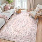 RELEANY Area Rugs 5'x8' Washable Non-Slip, Floral Vintage Distress Medallion by RELEANY