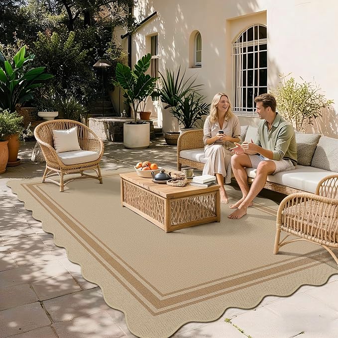 5x7 Scalloped Rug Easy Jute Washable Outdoor Patio Rug - Image 3