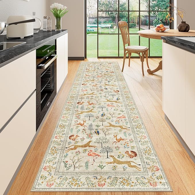 DUKINO Washable 2.6x10 Runner Rug, Non Slip Animal Print Runner Rug by DUKINO