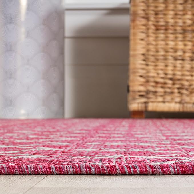 JONATHAN Y Moroccan Geometric Indoor Outdoor Area Rug 3X5 Fuchsia/Light Gray - Image 7