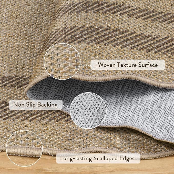 LIVEBOX Scalloped Washable 8x10 Rug, Easy Jute Tan Rug - Image 5