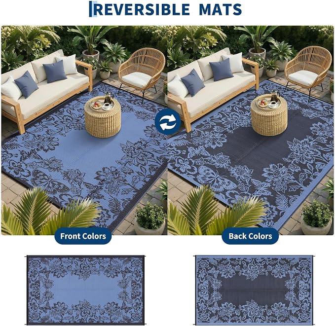 Garvee Outdoor Rugs 9' x 12’ Waterproof Reversible Mats, Large Area Plastic - Image 3