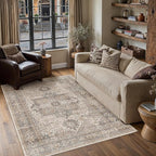 4x6 Washable Vintage Area Rug Brown Oriental Soft Entryway Throw Rug Neutral by WondRg