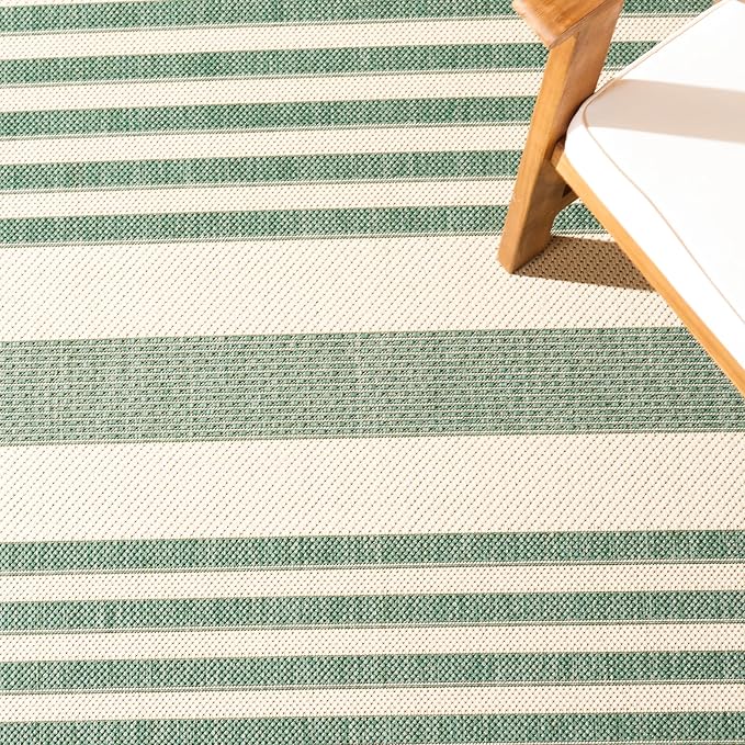 SAFAVIEH Courtyard Collection 2'7" x 5' Beige/Dark Green CY6062 Stripe Indoor/ - Image 6