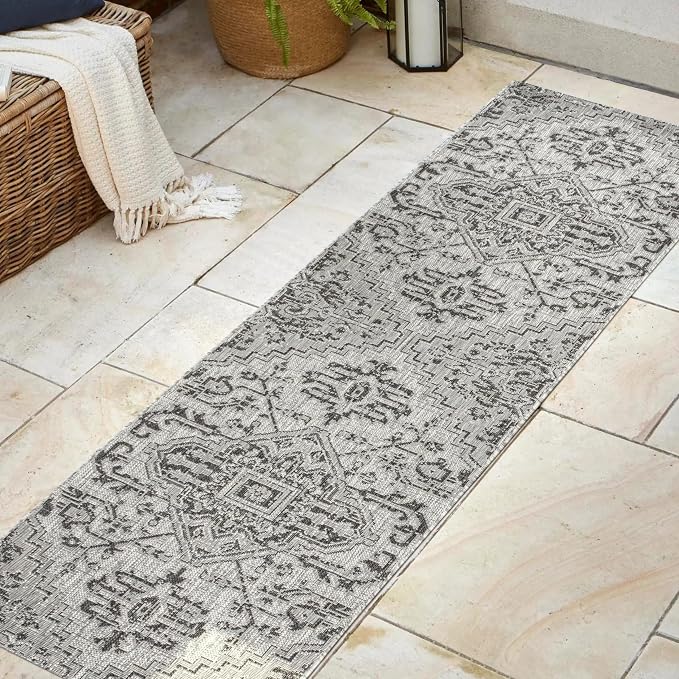 JONATHAN Y Boho Medallion Indoor Outdoor Runner Rug 2X8 Black/Gray, Estrella - Image 3