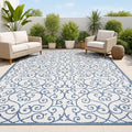 JONATHAN Y Vintage Filigree Indoor Outdoor Area Rug 8X10 Blue/Cream, Madrid by JONATHANY