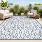 JONATHAN Y Vintage Filigree Indoor Outdoor Area Rug 9X12 Blue/Cream, Madrid by JONATHANY