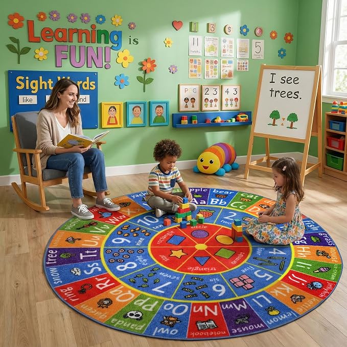 KC Cubs Educational Kids Rug – ABC Alphabet, 123 Numbers & Shapes Learning Mat by KCCubsKidsHomeandFurnishing