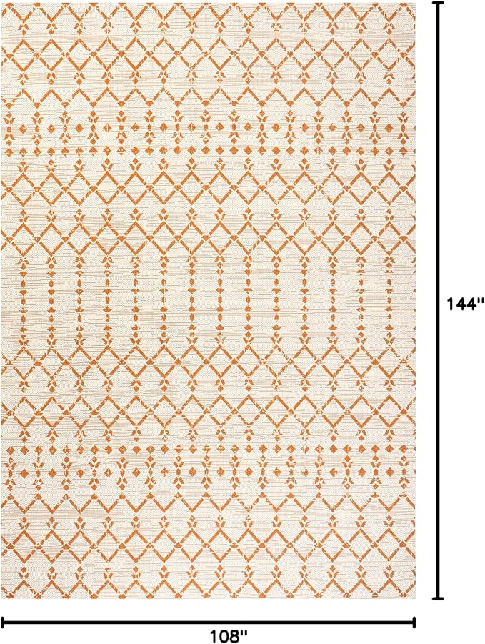 JONATHAN Y Moroccan Geometric Indoor Outdoor Area Rug 9X12 Cream/Orange - Image 2