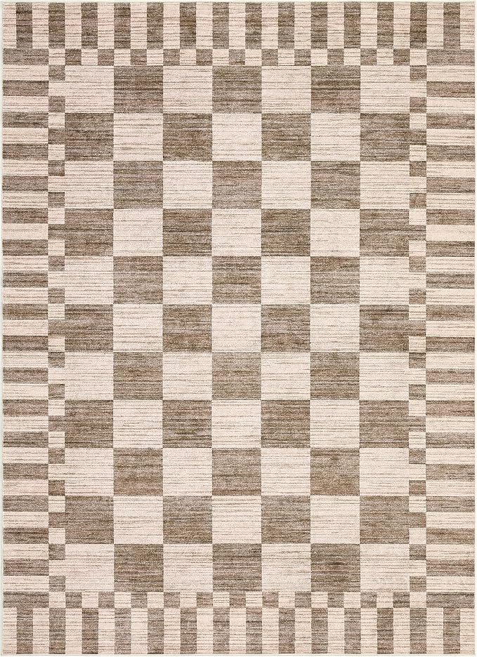 GarveeHome Brown Checkered Rug, Washable 3x5 Rug Geometric Tan Brown Print Non - Image 4