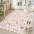 Soalmost Cat 3x5 Area Rugs for Entryway, Machine Washable Animal Floral Accent by Soalmost