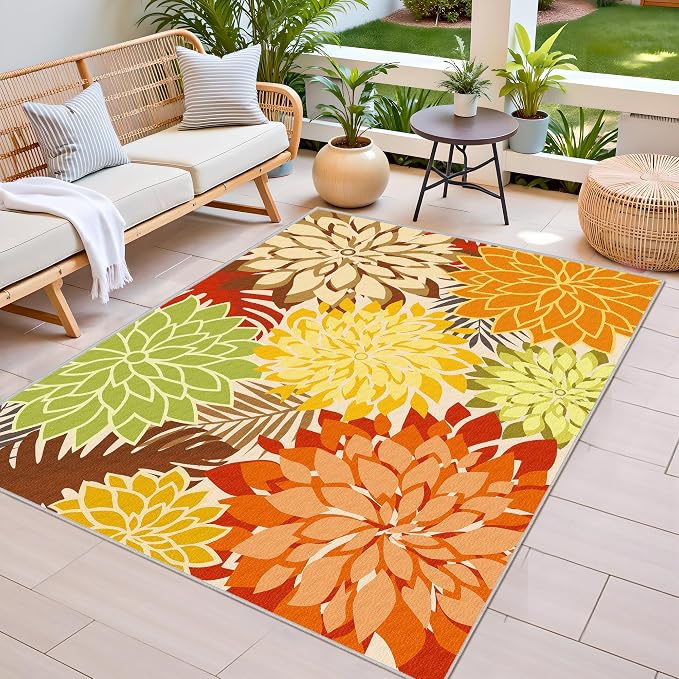 Colorful 3x5 Washable Rug for Living Room Tropical Botanical Modern Floral - Image 2