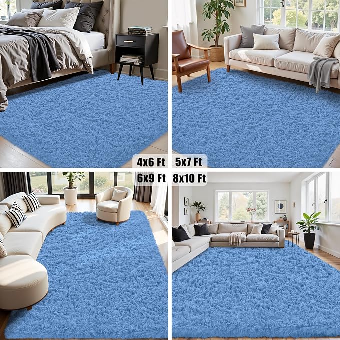 8x10 Area Rug for Living Room:Ultra Soft Fluffy Shag Navy Blue Rugs, Large - Image 7