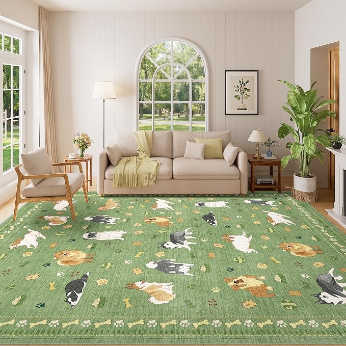 DUKINO 8x10 Area Rug, Non Slip Washable Animal Dog Rug - Image 9