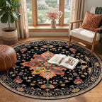 RELEANY Area Rugs Round 4ft Washable Non-Slip, Floral Vintage Distress - Image 2