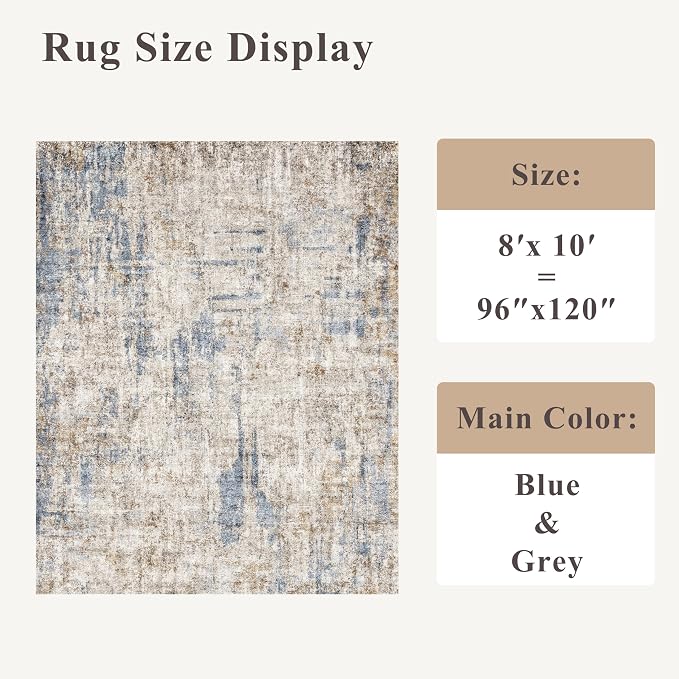 9x12 Washable Living Room Rug – Neutral Modern Abstract Large Area Rugs - Image 2