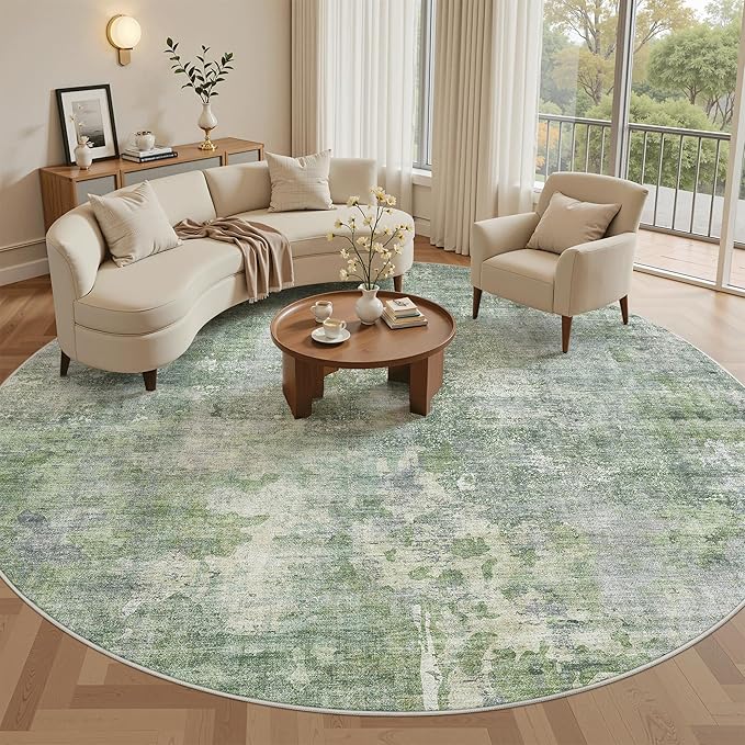 Soalmost 9x9 Green/Ivory Round Rug 9ft Living Room Circle Rug Vintage Round by Soalmost
