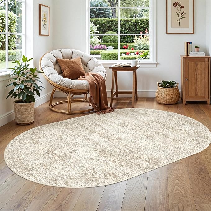 Soalmost Small Oval 3x5 Rug for Entryway, Machine Washable Area Rug for Kitchen by Soalmost