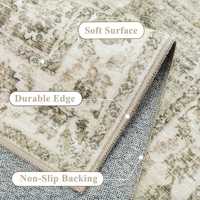 Neutral Kitchen Rug Set of 3 Washable Taupe Vintage Kitchen Mats - Image 6