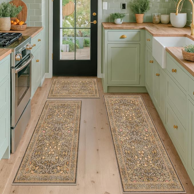 JTJ Brown Washable Kitchen Rugs Sets of 3, Non-Slip Low Pile Floor Mats - Image 6