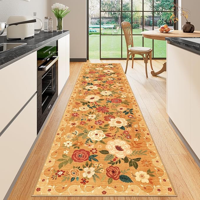 DUKINO Runner Rug for Hallway, 2.6x10 Washable Floral Long Kitchen Rug by DUKINO