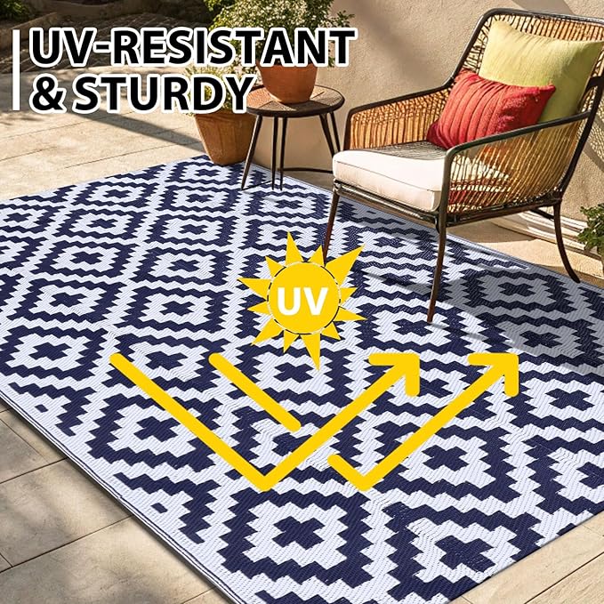Smiry Waterproof Outdoor Rug 9X18 ft, Reversible Plastic Straw Patio Camping - Image 4
