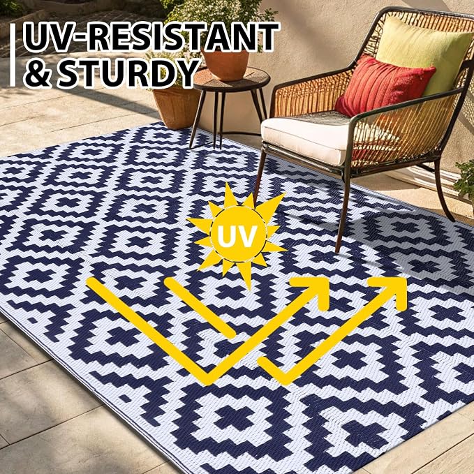Smiry Waterproof Outdoor Rug 6x9 ft, Reversible Plastic Straw Patio Camping Rugs - Image 5