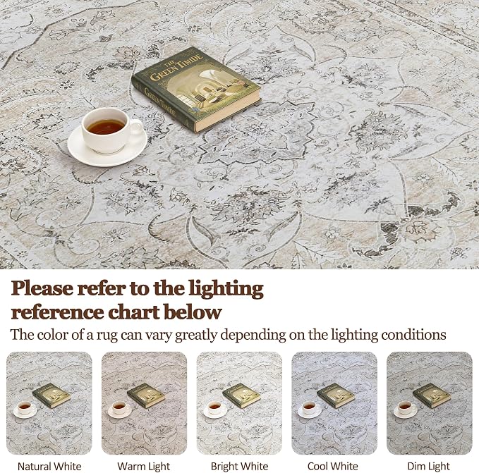 6x9 Area Rugs for Living Room:Beige Washable Vintage Medallion Carpet Non-Slip - Image 9