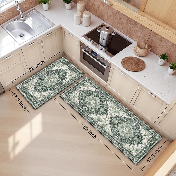 Boho Kitchen Mats for Floor 2 Piece Set Anti Fatigue Cushioned PVC Kitchen Rugs - Image 2