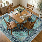 RELEANY Area Rugs Square 7ft Washable Non-Slip, Floral Vintage Distress by RELEANY