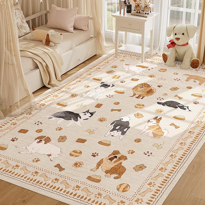 DUKINO 5x7 Rug for Living Room, Lightweight Animal Dog Print Washable Area Rug - Image 3