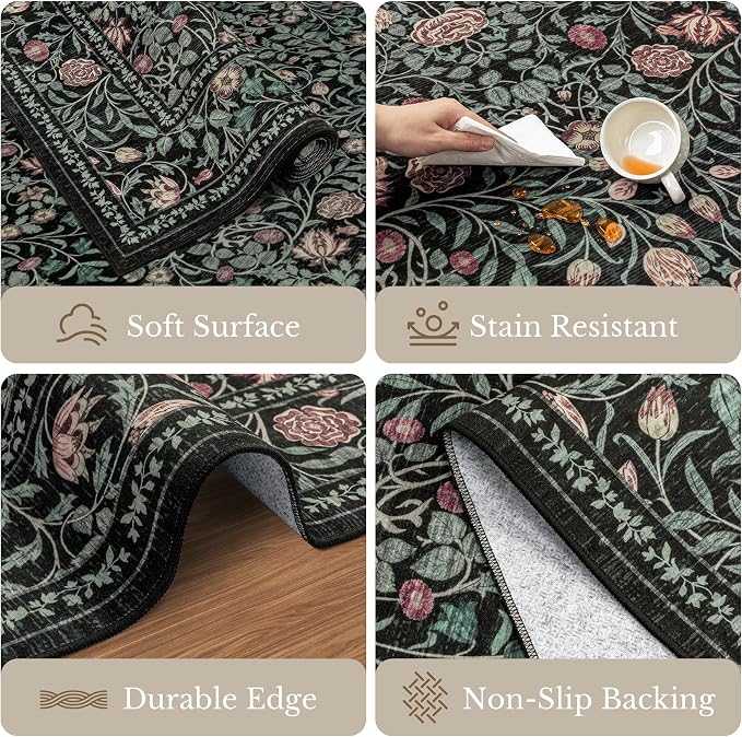 5x7 Area Rugs Living Room Rug: Floral Washable Rug Vintage Boho Soft No Slip - Image 7