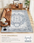 8x10 Vintage Area Rug: Washable Neutral Soft Non Slip Thin Large Floor Carpet - Image 8