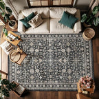 Washable 4x6 Entryway Rug Dark Grey, Non-Slip Low Pile Geometric Area Rug by WelcometoBabovid
