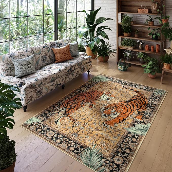 Moynesa Tiger 5x7 Area Rugs, Boho Washable Rugs - Image 7