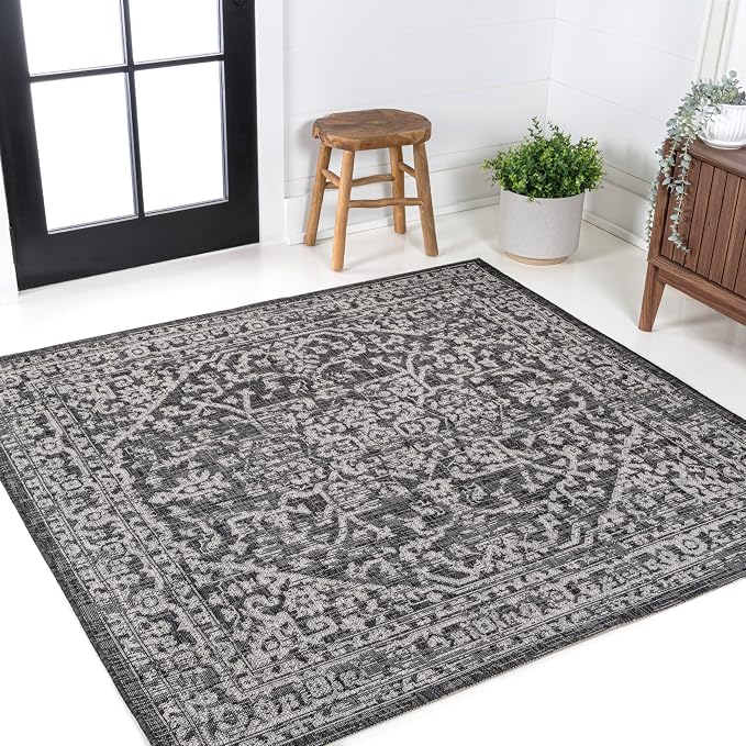 JONATHAN Y Boho Medallion Indoor Outdoor Square Area Rug 4X4 Black/Gray - Image 3
